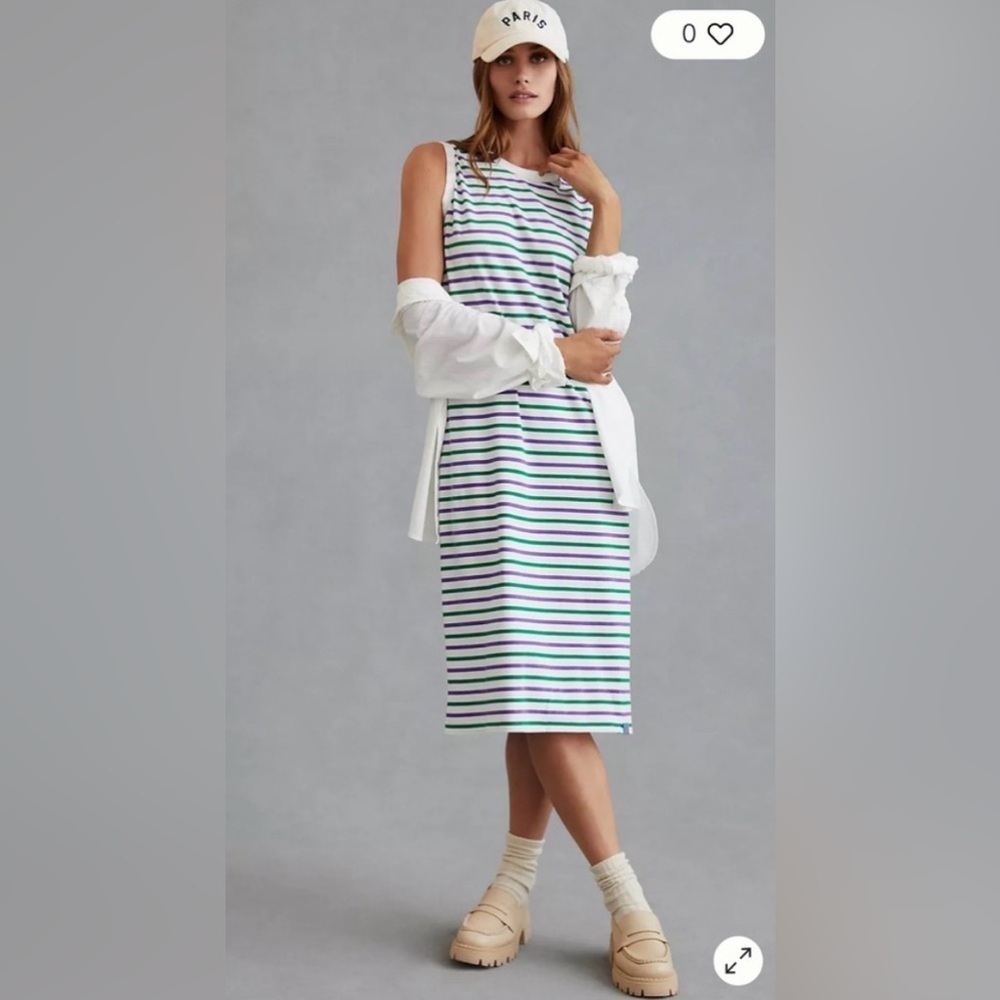KULE Sz M The Tank Green and Purple Striped Midi Dress Summer Travel